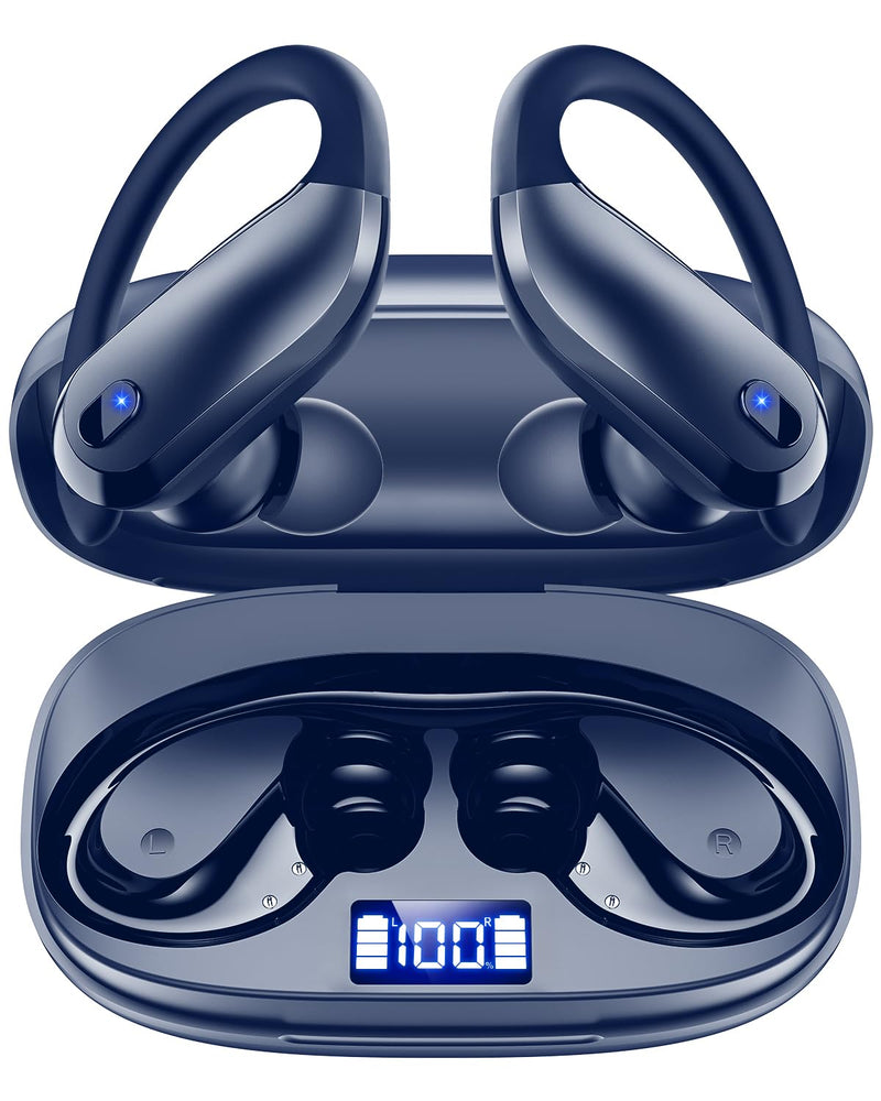 Wireless Earbuds Bluetooth 5.3 Sport Headphones with Earhooks,IPX7 Waterproof Earphones,48H Playtime Earbuds,Lightweight 7.8g,Noise Cancelling Mic Bluetooth Headphones for Running & Workout (Navy)