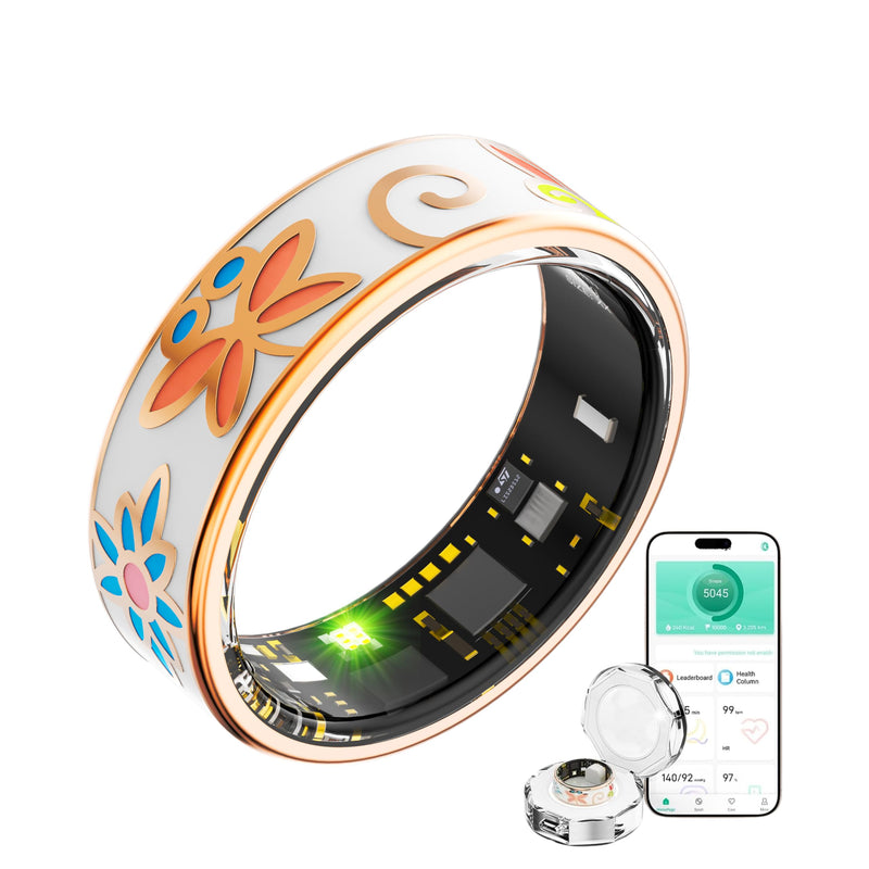 Smart Ring Health Tracker,withHeart Rate,Sleep Tracker,Step Counter,8 Exercise Modes,5-7Day Battery Life, IP68 Waterproof, No Subscription Fee,Crystal Magnetic Charging Case (#9) #9