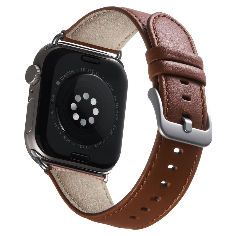 BESTSURE Leather Band Compatible with Apple Watch for Men and Women, Classic Genuine Leather Watch Strap, Fits Ultra/SE/Series 11–3(49/46/45/44/42mm) Brown 42mm/44mm/45mm/46mm/49mm