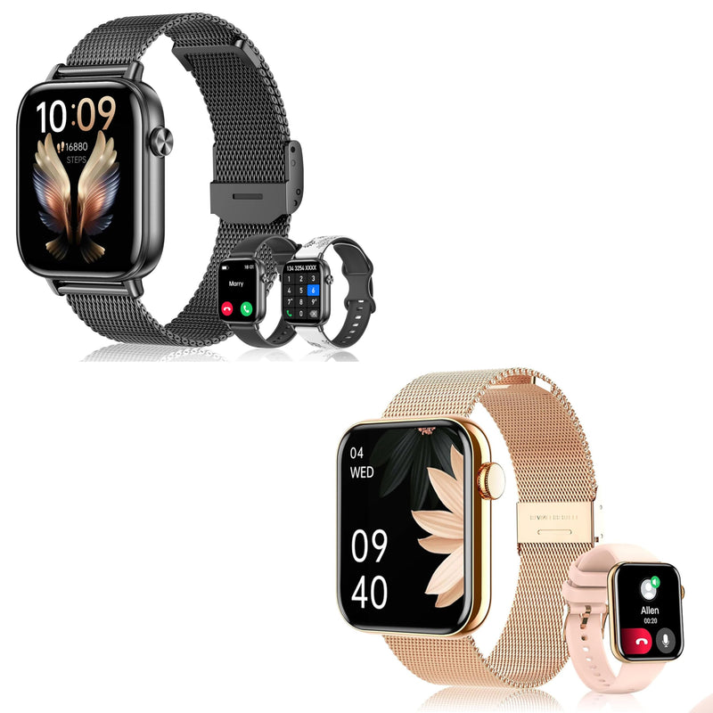 Smart Watches for Women,1.83"&1.85" HD Watch with Calls and Messages/Heart Rate/Sleep/Female Cycle,Fitness Tracker Smartwatch for Android/iOS Compatible,Black & Gold