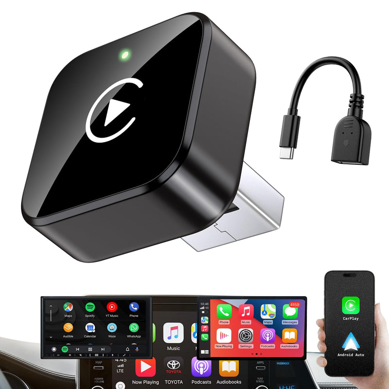 iGENJUN Wireless CarPlay Adapter 2026 Upgrade Mini Design, USB/USB-C Plug & Play Converts CarPlay to Wireless - Easy Use Fast Stable Connection Car Play for iPhone & Android Black