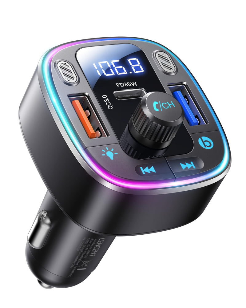 [AUSTRALIA] - LENCENT Bluetooth 5.4 Car Adapter FM Transmitter 54W Fast Charging, Dual Mics, HiFi Bass Sound, 2 Modes LED Backlit, Cigarette Lighter Adapter Hands-Free Calling Radio, Support USB Drive 