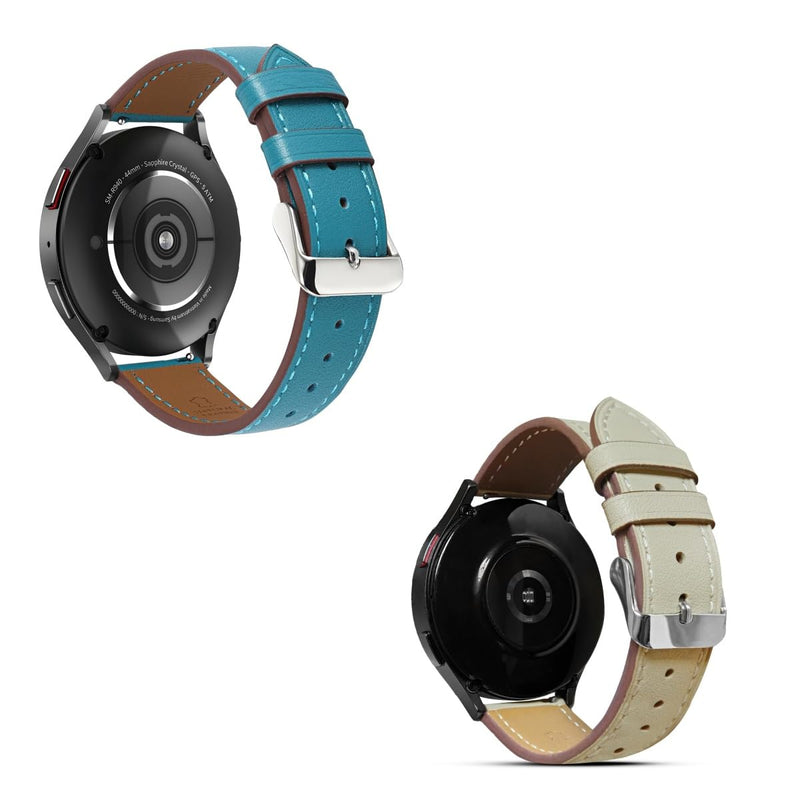 2 Pack Leather Band(cream and blue) Compatible with Samsung Galaxy Watch 46mm,Watch 3 45mm,Gear S3 Frontier Classic,Top Grain Genuine Leather 22mm 20mm Watch Band for Women Men