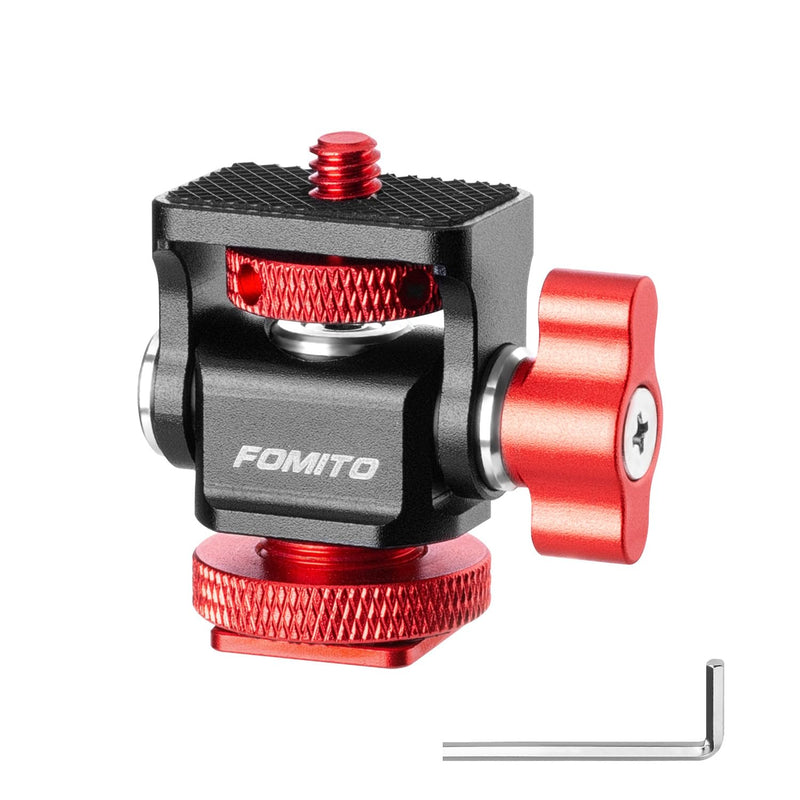 FOMITO Metal Camera Monitor Mount with 1/4" Serew and Cold Shoe, Rotary Adapter 360° Swivel Universal for Flash Speedlite, Field Monitor, LED Video Light, Microphone,etc - Red Color Single mount