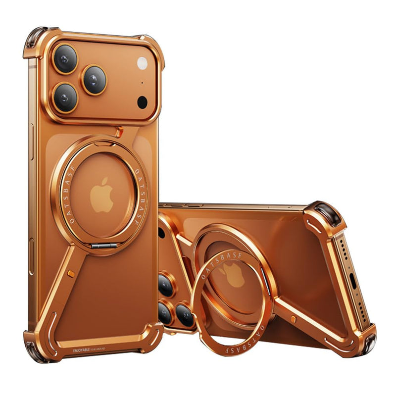 Omio for iPhone 17 Pro Max Bumper Case Compatible with MagSafe, Magnetic Kickstand Slim Aluminum Metal Frameless Borderless Minimalist Design Z Case Shockproof Stand Cover for Men, Orange