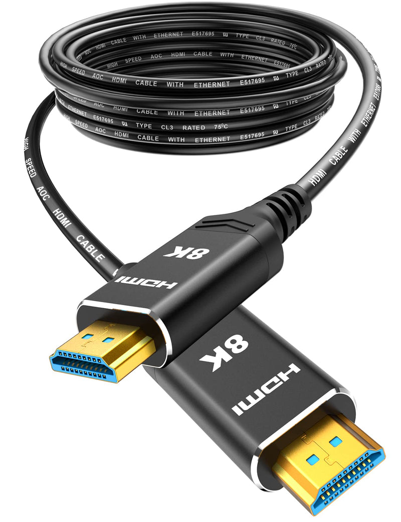 Highwings 50 ft 8K 4K Fiber Optic HDMI Cable in-Wall CL3 Long HDMI Cord | Unidirectional-from Source to Display, High-Speed 48Gbps Dynamic HDR/eARC/HDCP 2.2&2.3/Ethernet, Compatible for Desktop GPU 50 feet 8K@60Hz-1 Pack Black