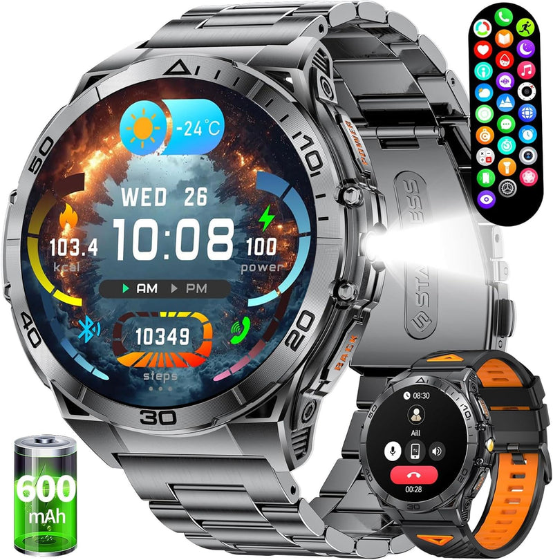 LIGE Military Smart Watch for Men, 1.6'' AMOLED Rugged Smart Watch with 600mAh Battery/Heart Rate/Blood Pressure/Sleep Monitor,IP68 Waterproof Fitness Tracker Watch for Android iPhone Gery Gray