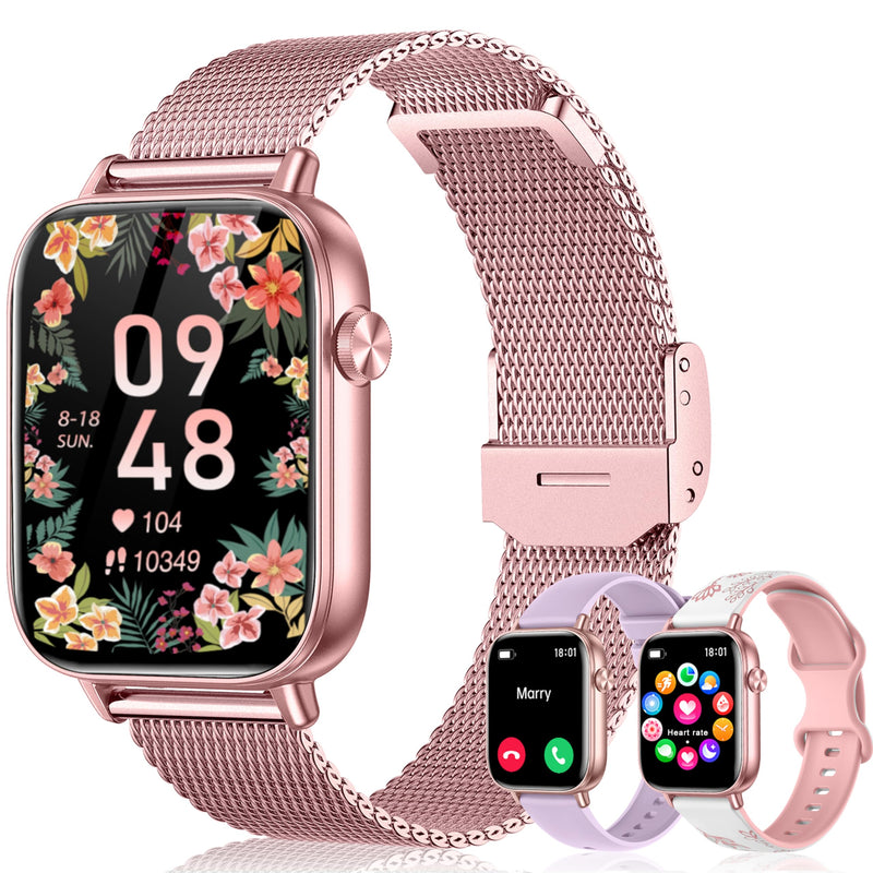 Smart Watch for Women 1.83" HD Bluetooth Call Step Fitness Tracker 3 Bands | Compatible Android & iPhone Phones Smartwatch with Heart Rate/SpO2/Sleep Monitor, Waterproof 120+ Sports Modes, Purple