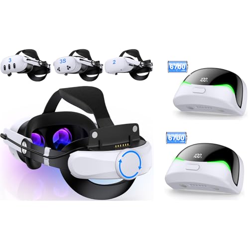 Head Strap for Meta Quest 3S/3/2 with Upgraded Soft Cushion Pad & 2x6700mAh Battery, – Adjustable Comfortable Lightweight VR Headset Strap, Extended 4-6Hrs Gameplay
