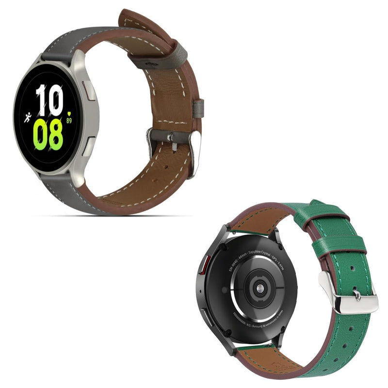 2 Pack Leather Bands(Deepgray,Green)Compatible with SamsungGalaxy Watch 7 6 5 4 40mm 44mm, Galaxy 5 Pro 45mm, Galaxy Watch 6 4 Classic Active 2, 20mm Leather Watch Soft Replacement Strap for Women Men