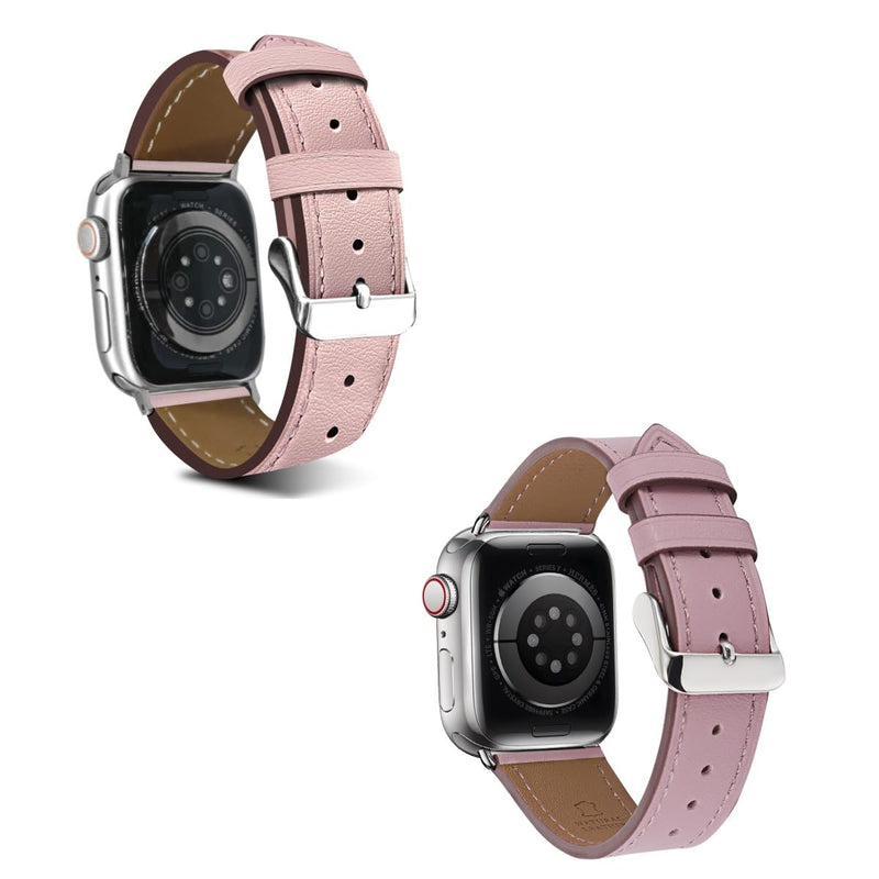2 Pack Leather Bands(Deeppink,Pink) Compatible with Apple Watch Band 40/38/41/42/44/45/46/49mm, Soft Leather Watch Replacement Band for Watch Series Ultra SE 10 9 8 7 6 5 4 3 2 1 for Women Men