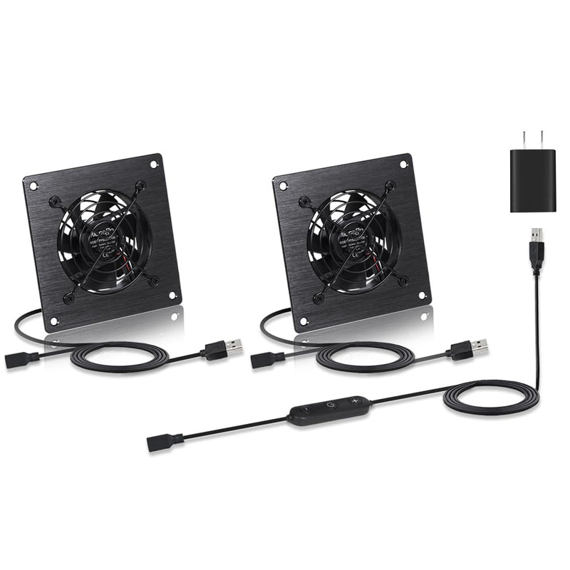 4 Inch (80mm) USB DC Quiet Cooling Fan - 5V/12V IPX5 Waterproof with 10 Speed Control, Ideal for Home Theater AV Cabinets, Greenhouse, Kennel & PC Components