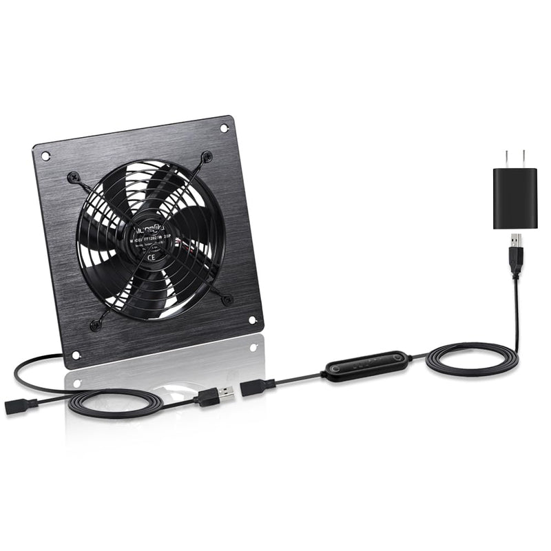 6-Inch (120mm) Silent USB/DC Cooling Fan - 5V/12V Dual Voltage, 6-Speed Adjustment & Timed Cycle Switch, Ideal for Home Theater AV Cabinets, Server Racks, RVs, Greenhouses & Pet Nests