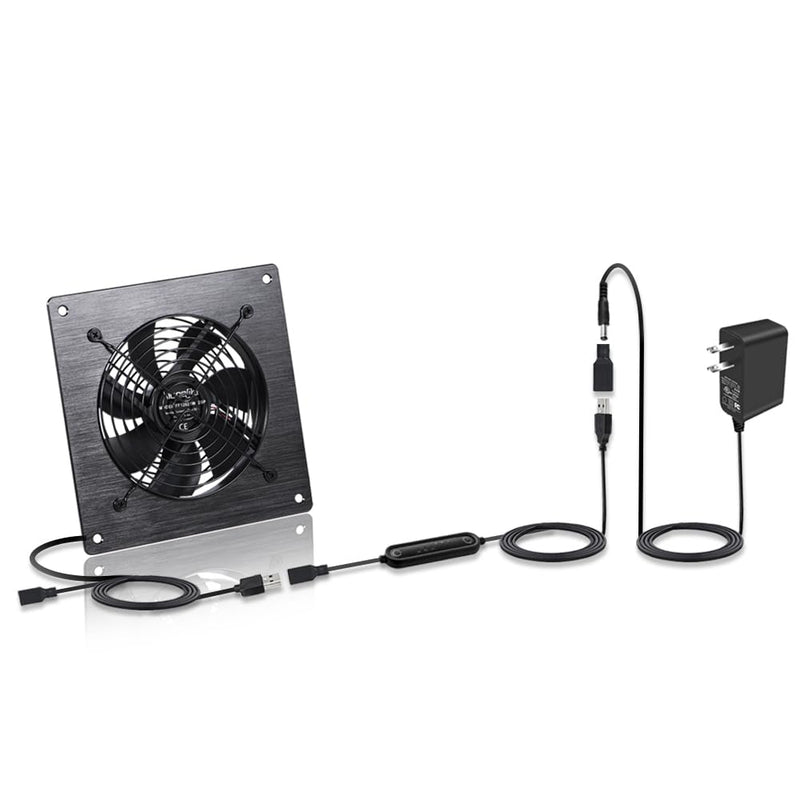 6" (120mm) Silent USB/DC Cooling Fan - 5V/12V Dual Voltage, 6-Speed & Timed Cycle, Fits Home Theater AV Cabinets, Server Racks, RVs, Greenhouses & Pet Nests