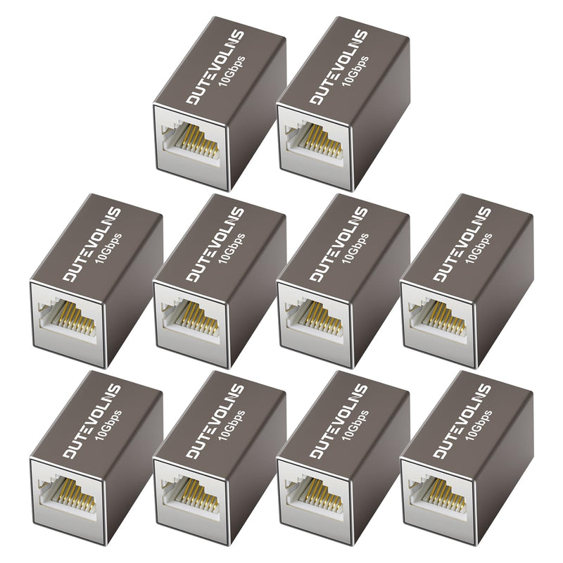 Ethernet Extender 10Gbps, 10Pack Cat6 RJ45 Coupler, Gigabit PoE LAN Coupler | Female to Female Network Connector, 328FT Long Distance Extend, Aluminum Alloy Shell, for Cat5, Cat6, Cat7, Cat8 Cable (Grey) 10-Pack