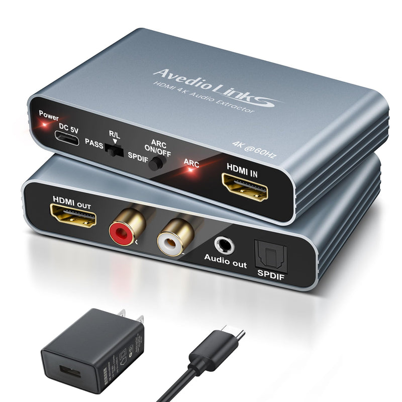 [AUSTRALIA] - HDMI ARC Audio Extractor 4K60Hz, HDMI ARC Adapter to Optical/SPDIF RCA 3.5mm AUX Audio Adapter Converter Splitter Support LPCM 5.1/DTS/DSD for Laptop/TV Box/DVD/PS5/Soundbar/Speaker/Amplifier 4K@60Hz Grey 