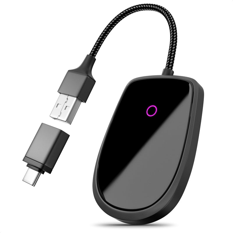 Wired to Wireless Adapter for Car Compatible with Apple CarPlay - Wireless Car Adapter with Internet, Easy Plug & Play - Updated 2025, Works with iOS 10+ & Android11+ that Support Bluetooth Connection