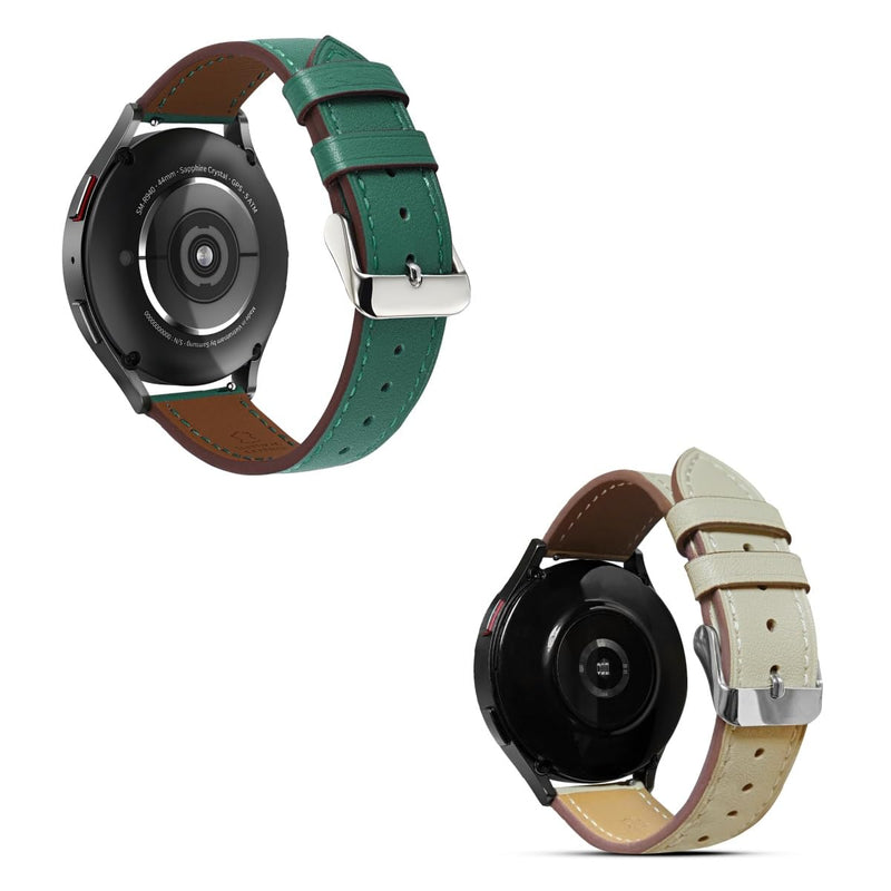 2 Pack Leather Band(Green,Cream) Compatible with Samsung Galaxy Watch 46mm,Watch 3 45mm,Gear S3 Frontier Classic,Top Grain Genuine Leather 22mm 20mm Watch Band for Women Men