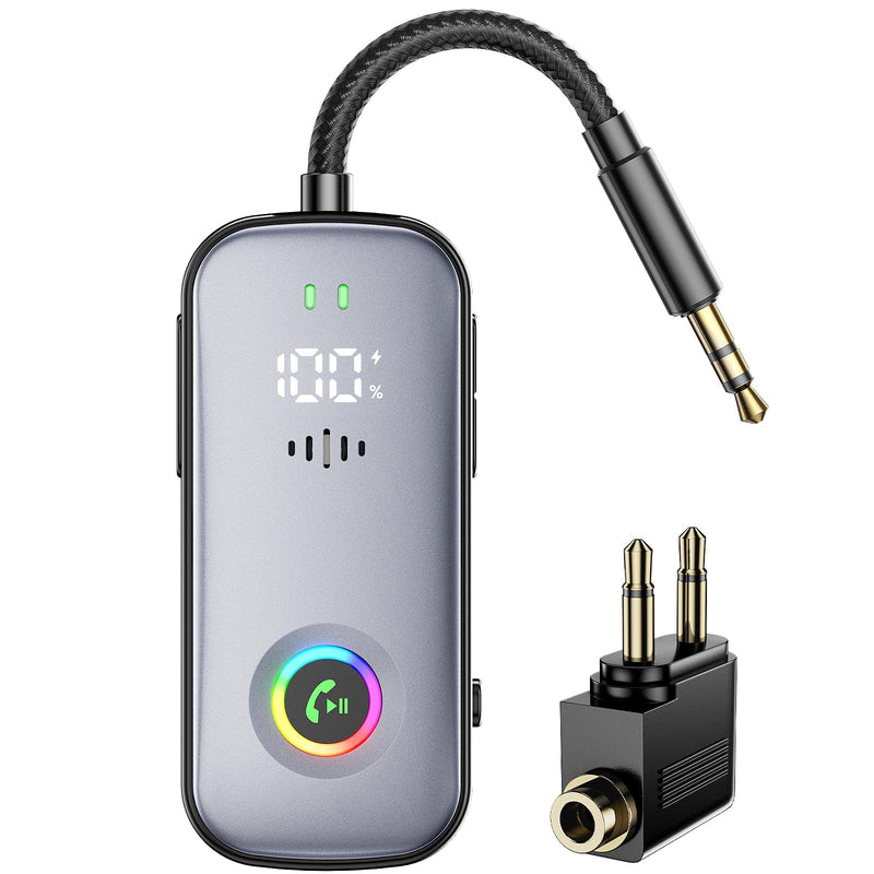 [AUSTRALIA] - Bluetooth Transmitter Receiver,Supports 2 AirPod/Headphone,HD Battery Level Display,Low Latency, 3.5mm Audio Interface Bluetooth Audio Adapter,for Airplane,TV,Car,Gyms,Home Audio Stereo Systems 