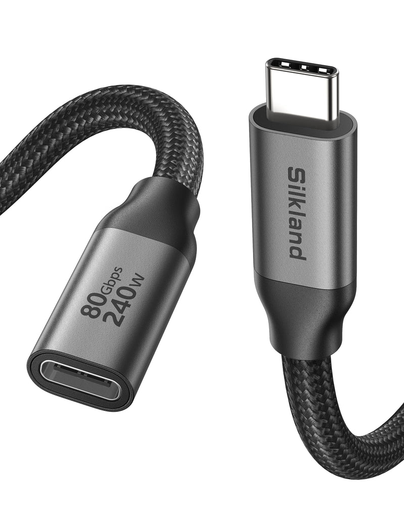 Silkland 80Gbps USB4 USB C Extension Cable 240W for Thunderbolt 5/4, 6.6FT | Male to Female Extender Cord, 8K@60Hz, 4K@540Hz, USB-C Hub, Dock, Monitor, iPhone 17/16, iPad, MacBook, External SSD, 6.6FT 6.6 Feet
