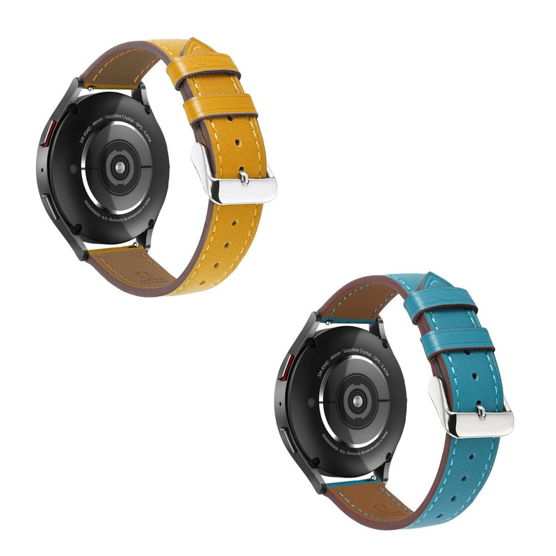 2 Pack Leather Band(Yellow,Blue) Compatible with Samsung Galaxy Watch 46mm,Watch 3 45mm,Gear S3 Frontier Classic,Top Grain Genuine Leather 22mm 20mm Watch Band for Women Men