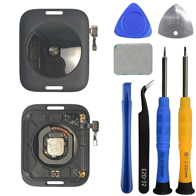 New Back Cover Glass Heart Rate Part Connector Con NFC Compatible with Apple Watch Series SE 2022 44mm(Cellular+GPS) with Upgraded Repair Tools Kit