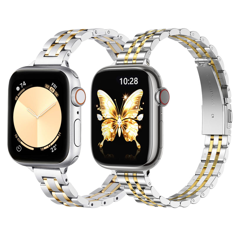 STIROLL Slim Metal Band Compatible with Apple Watch 41mm 40mm 38mm 42mm(Series 10) Women, Stylish Thin Stainless Steel Chain Straps for iWatch Bands Series 9 8 7 6 5 4 3 2 1 SE