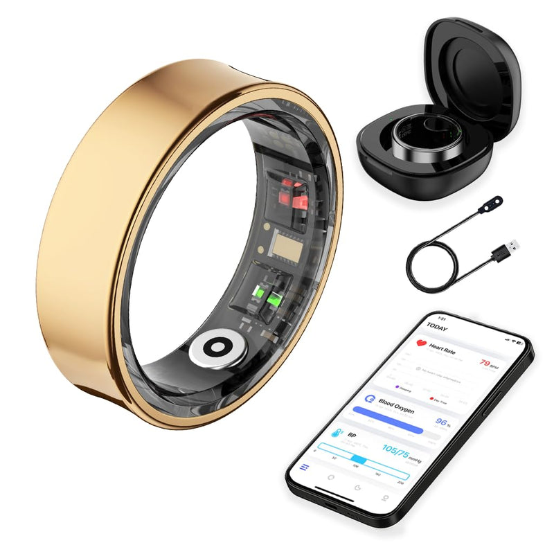 Smart Ring for Women & Men - Heart Rate, Blood Oxygen, Sleep Tracker | Waterproof IP68 | 12-Day Battery | Heart Rate, Steps, Calories Monitor | Comfort Fit Wearable Tech Accessory Ring Gold 11