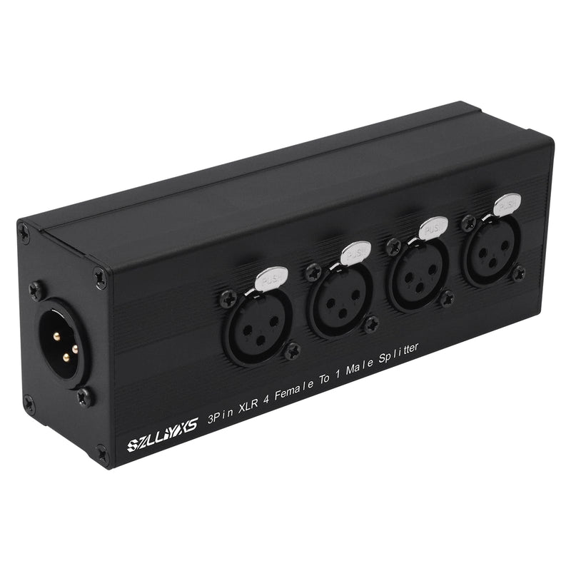 3 Pin XLR 1 Male to 4 Female Splitter,4 in to 1 Out Aduio Box,4WAY Four-Input and one-Output Parallel Connection Adapter,Four Microphone inputs Converted to one Output 1 Male to 4 Female Adapter