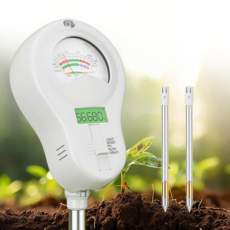 [AUSTRALIA] - SPECILITE 6-in-1 Soil Tester, Digital Soil Moisture Meter/PH Meter/Sunlight/Temperature/Fertility Monitor with 2 Removable Probe, Dual Screen Soil Test Kit for Gardening, Lawn, Indoor & Outdoor Plant 