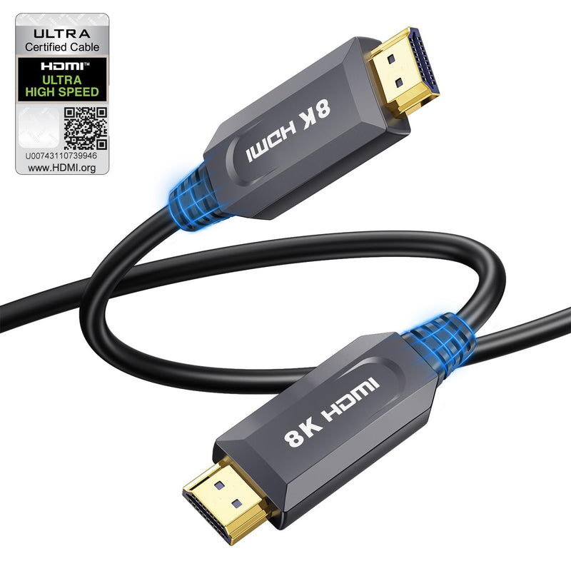 8K Long HDMI Cable 50ft/15M, Plenum Rated CMP Fiber Optic HDMI Cable 2.1 Support [8K@60Hz] Dynamic HDR/eARC/HDCP 2.2&2.3/3D, Certified Ultra High Speed Long HDMI Crod for HDTV, Laptop, PC… Grey 50FT(CMP Rated)