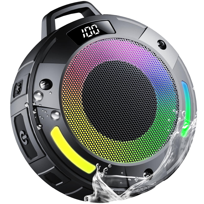 [AUSTRALIA] - Bluetooth Speaker, 2025 Portable Wireless Shower Speaker, Digital Display Portable Speaker with Detachable hook ,IPX7 Waterproof with LED Light, HD Sound & Bass for Bathroom, Pool, Beach & Outdoor 