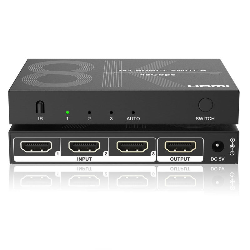 8K HDMI Switch 3 in 1 Out 4K@120Hz HDMI Switcher Support HDR10+, Dolby Vision, Dolby Atmos, VRR, ALLM, CEC