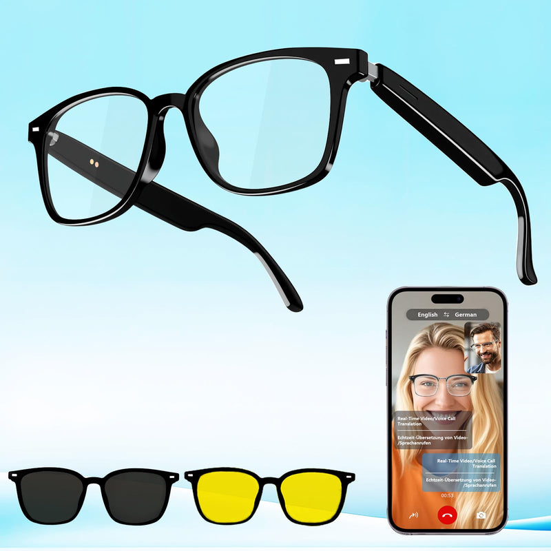 AI Smart Glasses, Bluetooth Smart Translation Glass with 115 Language, with Magnetic Lens,AI Chat,Voice & Video Conversation Translation, Real-Time Voice Translator Sunglasses for Men Women (T08-S3)