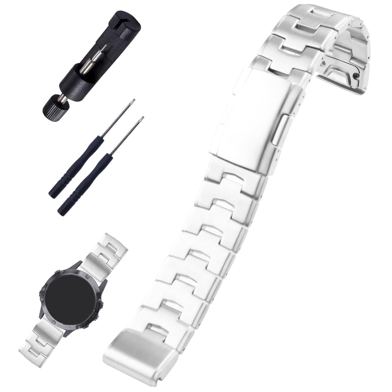 XIW Compatible for 22mm Garmin Fenix 8 47mm/E 47mm/Fenix 6 Pro/7/5 Plus/EPIX 2/Forerunner 965 Titanium Metal Quick Release Watch Band Replacement for men Wirstband Strap women Bracelet Silver