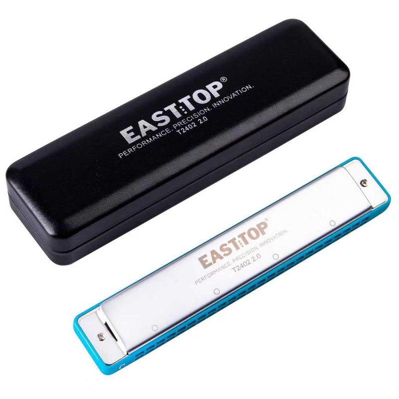 [AUSTRALIA] - EAST TOP Tremolo Harmonica Key of C, 24 Holes Professional Tremolo Mouth Organ T2402 2.0 Harmonica For Adults, Professionals and Students(Blue ABS) blue-C 