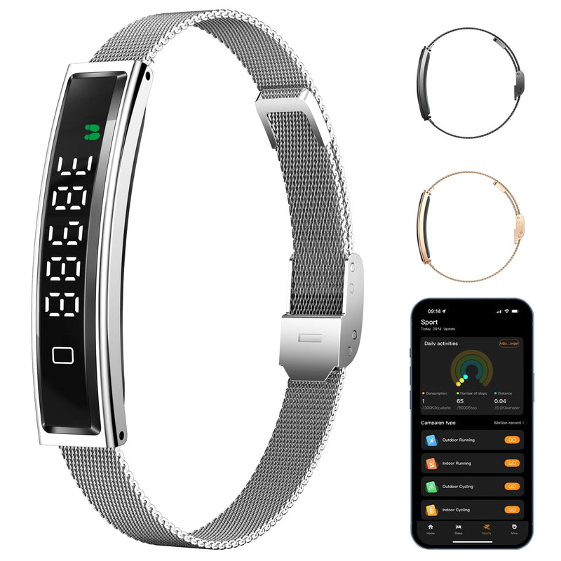 Smart Bracelet,Activity&Fitness Trackers,Touch Screen/Sleep Tracker/Heart Rate/Blood Oxygen,5ATM Waterproof,Multiple Sports Modes,Free App for iOS Android (White)