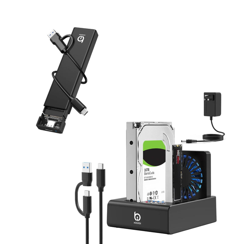 SSD Enclosure with M.2 NVMe & SATA HDD Docking Station,10Gbps USB3.2 Gen2 SSD Cloner for M.2 NVMe SSD + SATA 2.5”/3.5” HDD Converter, Offline Cloning