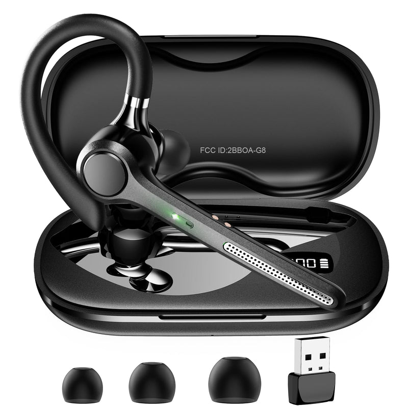 [AUSTRALIA] - Ngsod Bluetooth Headset V5.4, Bluetooth Earpiece with 500mAh Charging Case, 50H Talk Time Wireless Headset with Mic for Computer Cell Phones, Hands Free Noise Canceling Headphones for Work Trucker Black 