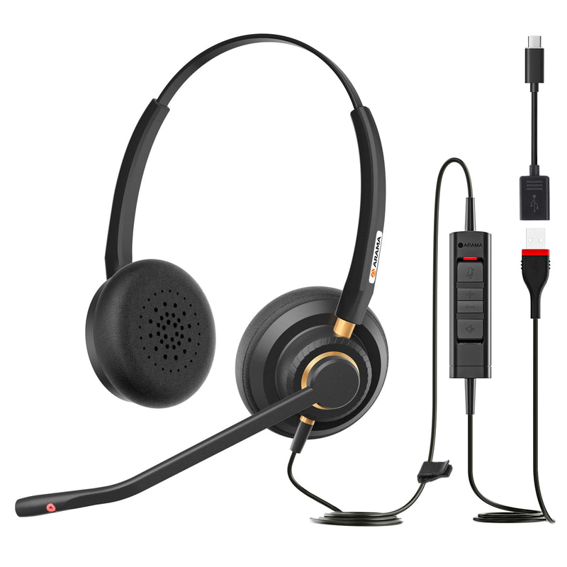 [AUSTRALIA] - USB Headset with Microphone for PC, Computer Headset, Noise Cancelling Adjustable Volume Control Lightweight Wired Headset with Mic for Work, for Laptop Business Skype UC Webinar Call Center Office A802USB-Dual 