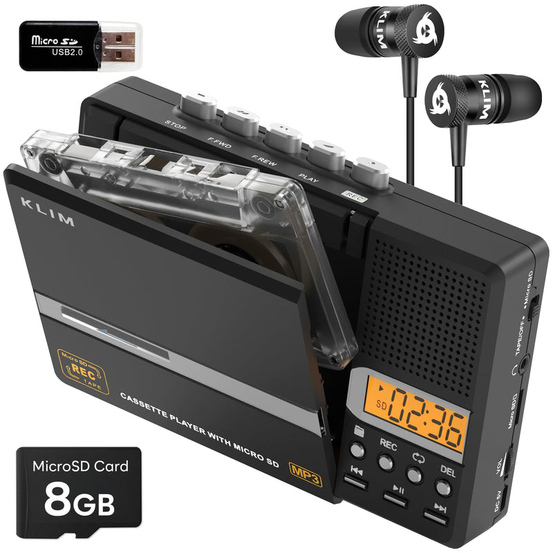 [AUSTRALIA] - KLIM K10 Portable Cassette Tape Player & Tape Recorder, Cassette to MP3 Converter + Built-in Microphone & Speaker + USB PC Transfer + Battery/USB Powered + 8GB SD Card + Earphones 
