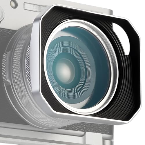 Haoge Square Metal Lens Hood for Fujifilm X100VI X100V X100F X100T X100S X70 Fuji Photo Camera Accessories Silver with 49mm Uv Filter Adapter Ring Hollow Out Designed LH-X1006-PS Silver-Hollow Out