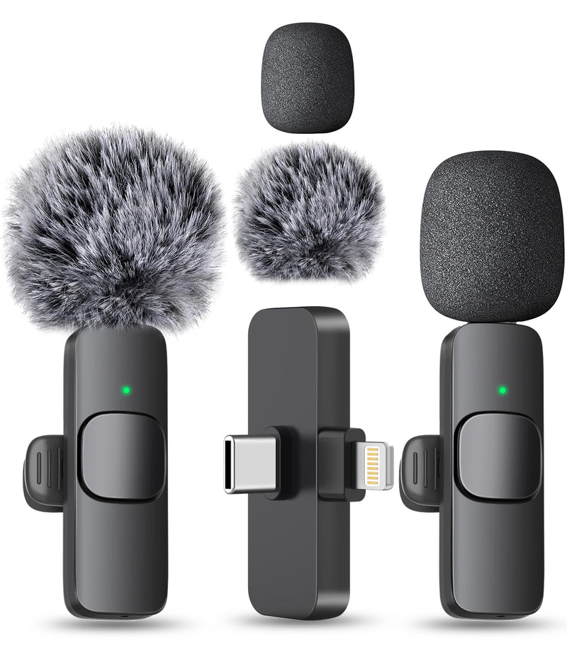 MAYBESTA Wireless Mini Microphone for iPhone, Android Phone - 2 Pack Lavalier Lapel Mic for Audio Video Recording - Clip on Content Creator Microphones for YouTube Tiktok Podcast Vlogging USB-C & Lightning(All iPhones + Androids)