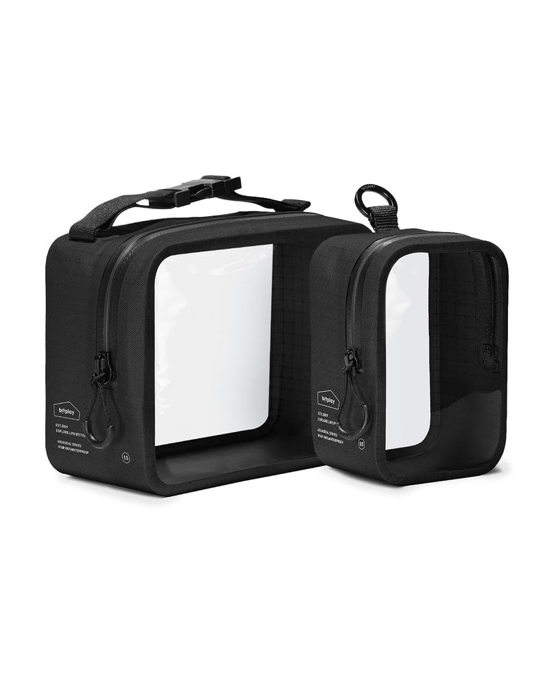 bitplay AquaSeal Waterproof 2 Pcs Storage Pouch Set, 500ml + 1500ml Reusable Dry Bags, IPX8 Certified Airtight Zippers, TPU Travel Organizer for Hiking, Beach, Camping, and Outdoor Gear, Black