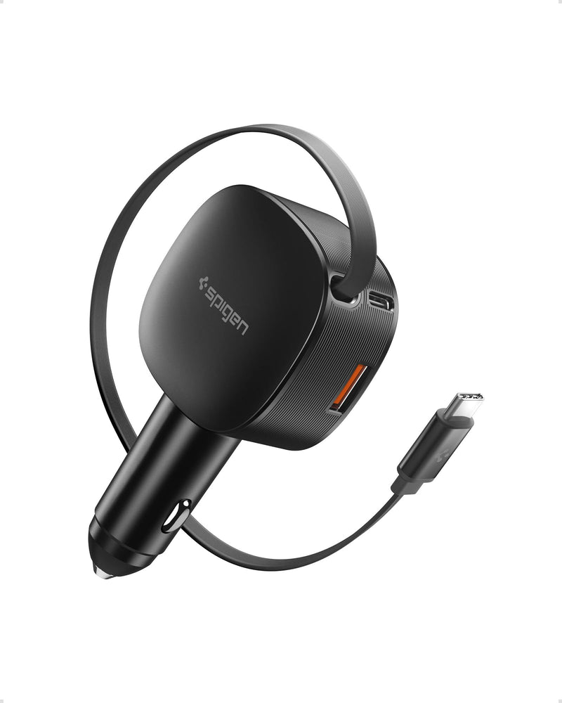 Spigen 3-in-1 60W Retractable USB C Car Charger, Support Fast USB A & C | Quantum Boost Car Adapter Compatible with iPhones, Galaxy with Magnetic Cases, Pixels with Pixelsnap