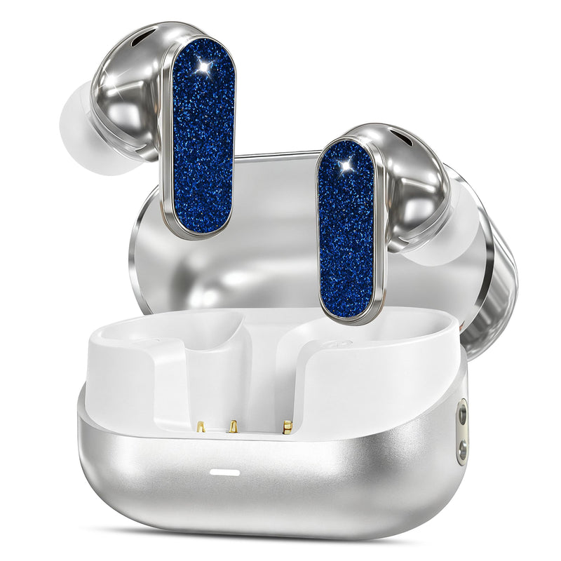 Wireless Earbuds, Jewelry Wireless Headphones with Active Noise Cancellation, Anniversary & Birthday Gifts for Women/Girls/Wife, in-Ear Bluetooth 5.4 Earphones Clear Calls - Blue Black gold sand