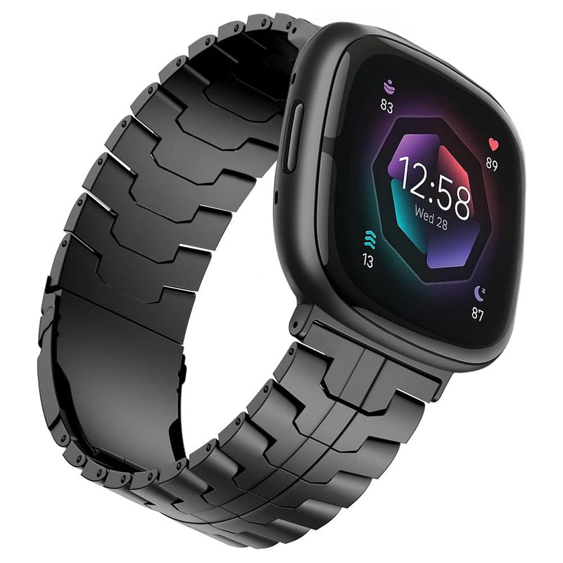 Titanium Metal Band Strap for Fitbit Versa 4 3 &Sense 2 1 Accessory | 40% Lighter than Steel,Hypoallergenic,Corrosion Resistant,Durable,Fits wrist 5.9"-8.6",Length Adjustable,Secure Clasp,for Men black 20mm