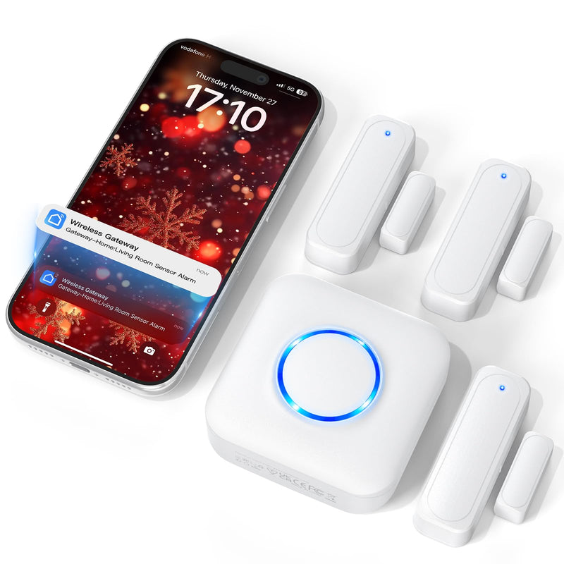 [AUSTRALIA] - WiFi Door Sensor Chime, Smart Door Open Alert Window Sensor for Business/Home/Kids Safety, Real-Time App Notification, 500ft Range, 32 Melodies, 5 Volume Levels, Window Contact Sensor Alarm Kit White 3 