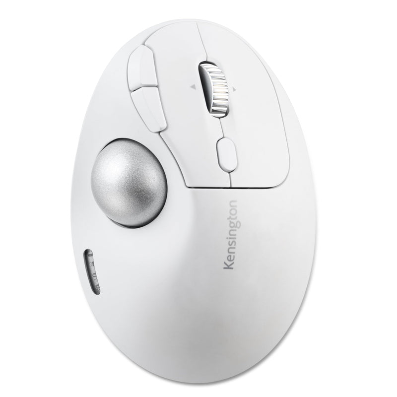Kensington TB550 Wireless Trackball Mouse, Rechargeable Battery, Bluetooth(LE) & 2.4GHz Wireless Connections, Ergonomic Design, 4D Scroll Wheel, 128-bit AES Encryption, White-Silver (K72180WWVN)