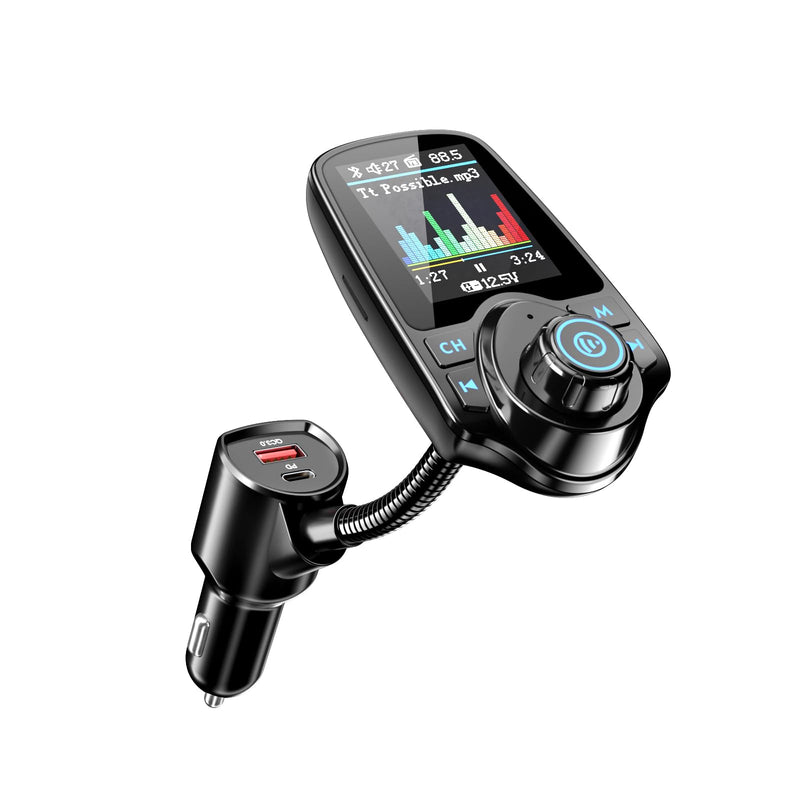 [AUSTRALIA] - Nulaxy [2026 KM18 Upgraded Version] 1.8" Color Screen 48W Bluetooth 5.4 Car Adapter, Dual Fast Charging Ports [PD 30W & QC3.0 18W] Wireless Radio FM Transmitter, Hands-Free Call, 7 EQ Modes, Black 